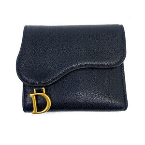 Christian Dior Saddle Lotus Wallet Black Grained Calfskin